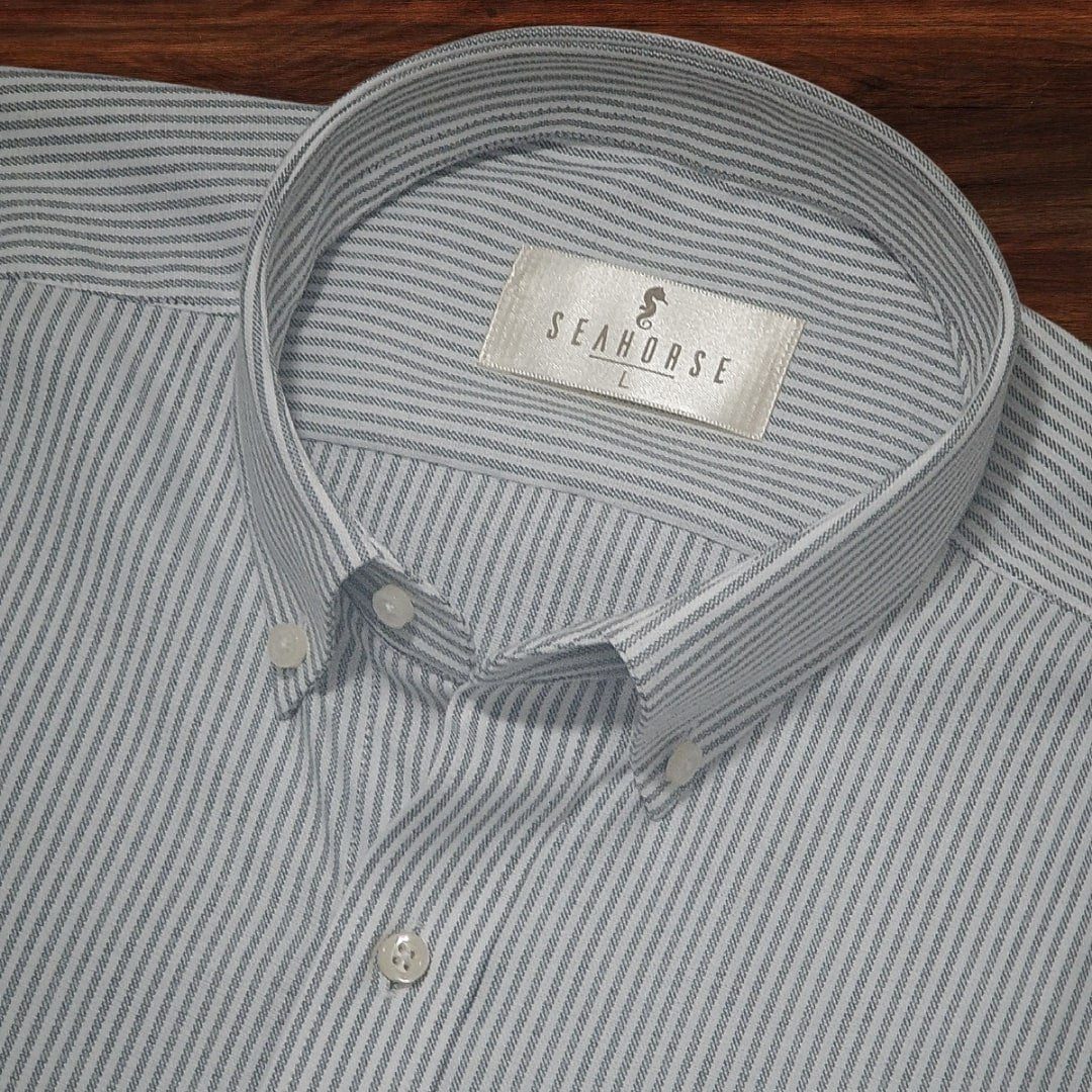 Camisa Manga Larga Oxford Rayas Grises