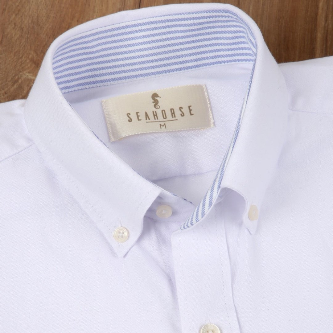 Camisa Manga Larga Oxford Premium Blanca contraste en cuello