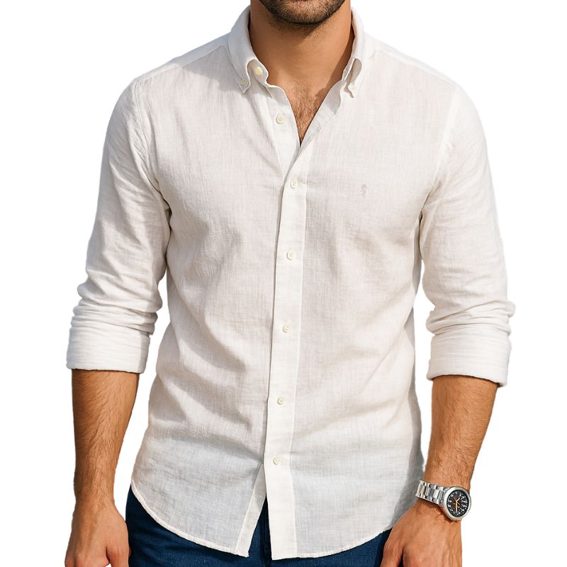 Camisa Manga Larga 100% Algodón tipo Lino Blanca