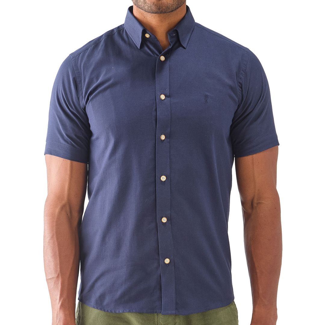 Camisa Manga Corta Oxford Premium Azul Oscuro
