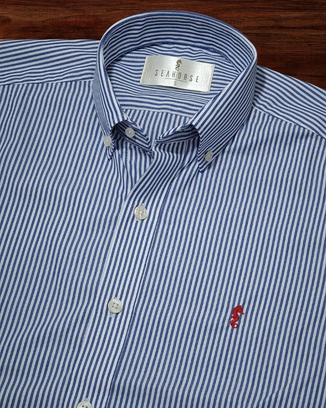 Camisa Manga Larga Rayas Azul Oscuro