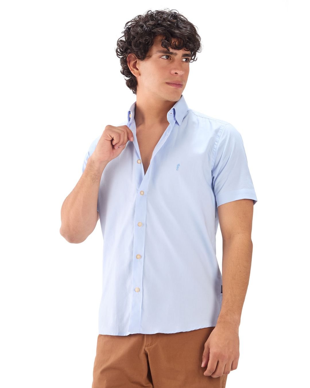 Camisa Manga Corta Oxford Premium Azul Claro