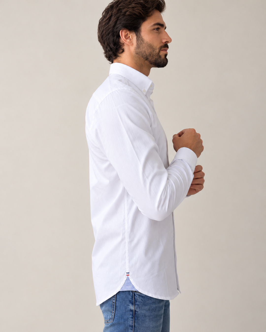 Camisa 100% Algodón Manga Larga Mini Oxford Blanca