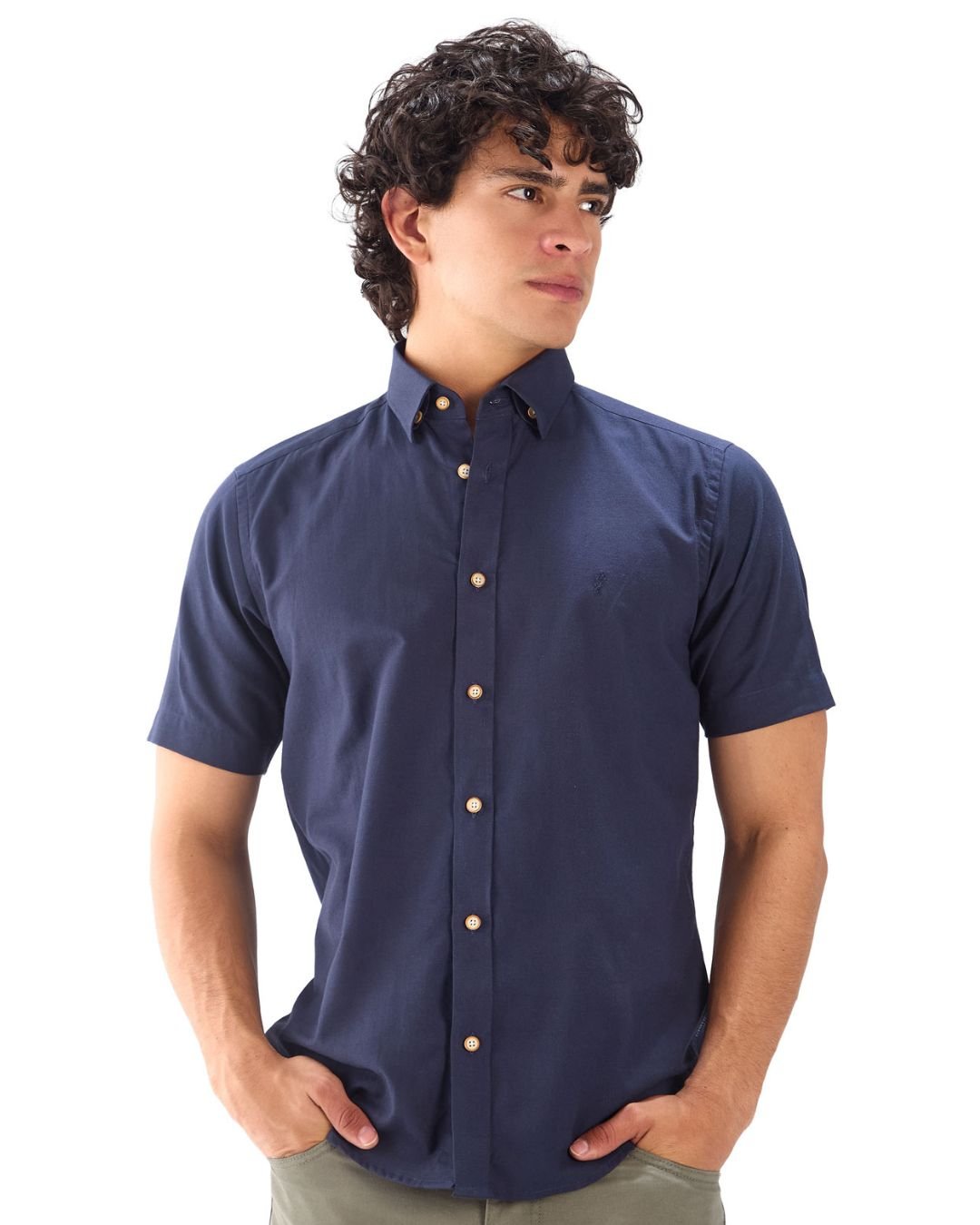 Camisa Manga Corta Oxford Premium Azul Oscuro