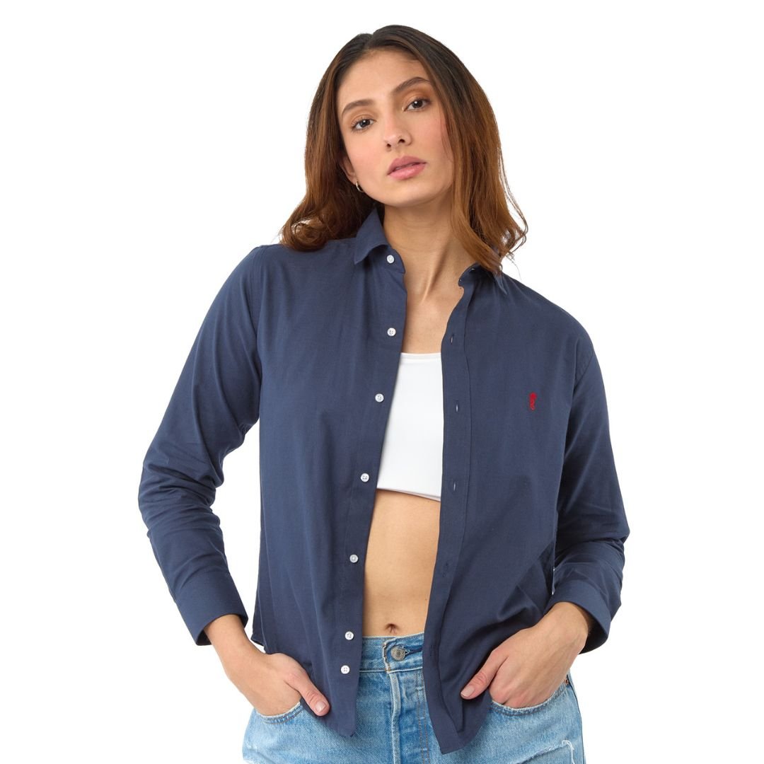 Camisa Mujer Manga Larga Oxford Premium Azul Oscuro