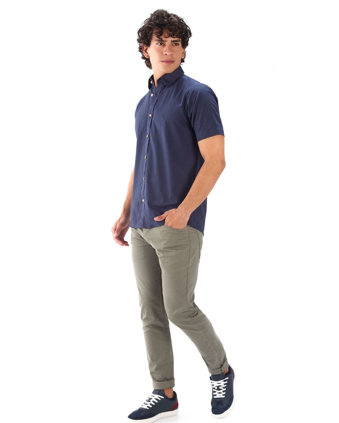 Camisa Manga Corta Oxford Premium Azul Oscuro