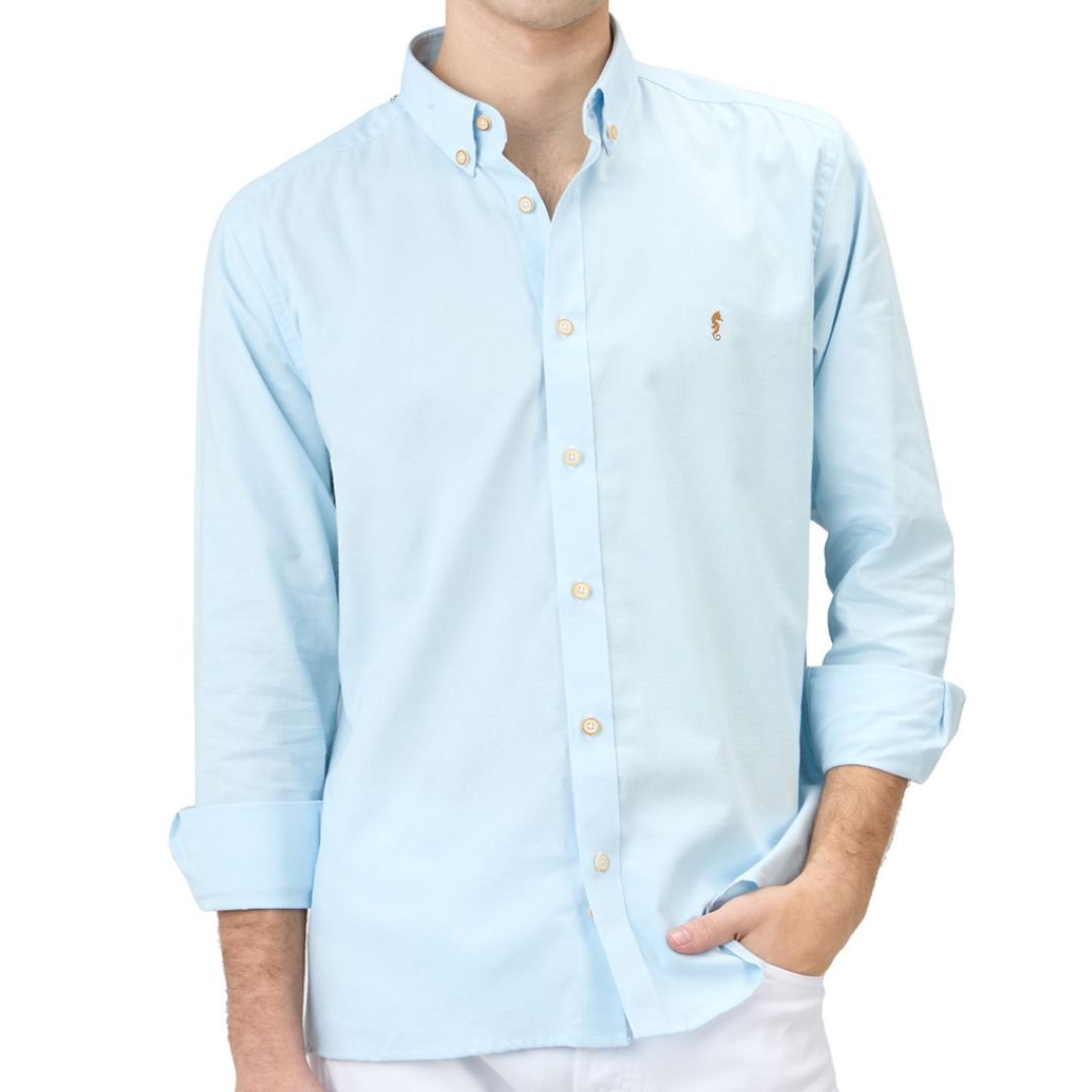 Camisa Manga Larga Oxford Premium Azul Aguamarina