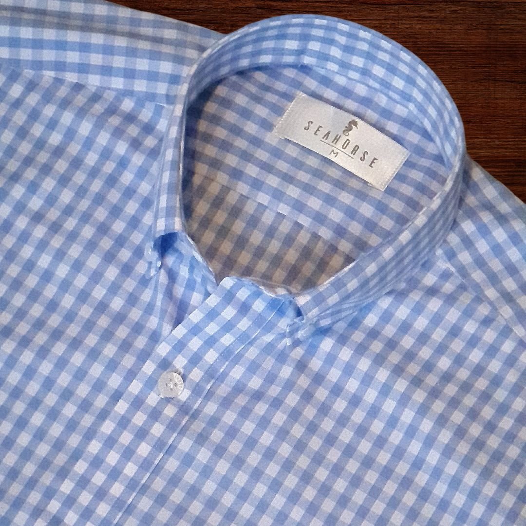 Camisa Manga Larga Maxi Cuadros Azul Claro