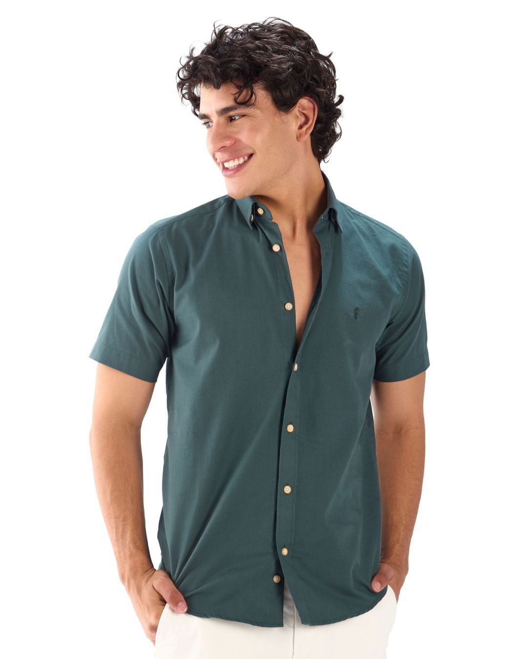 Camisa Manga Corta Oxford Premium Verde Oscuro