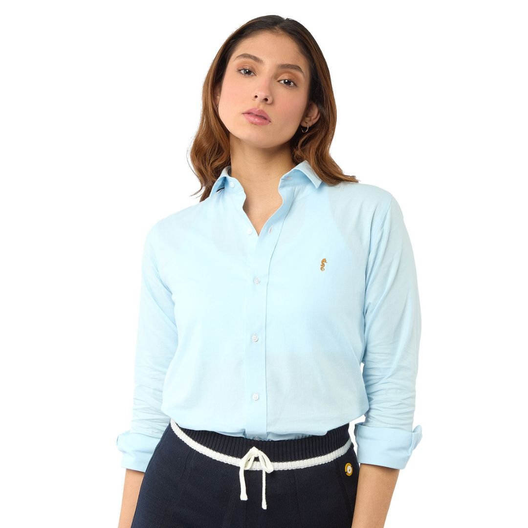 Camisa Mujer Manga Larga Oxford Premium Azul Aguamarina