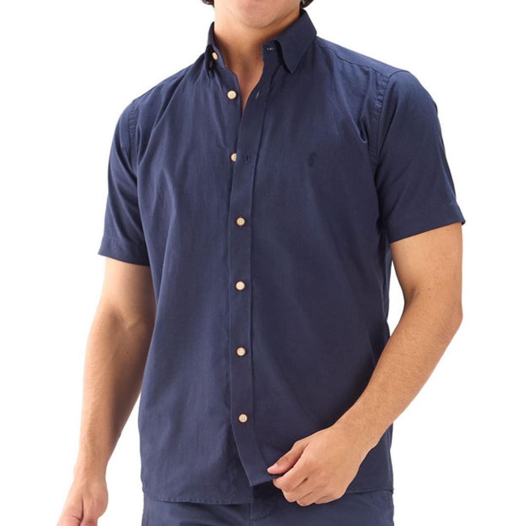 Camisa Manga Corta Oxford Premium Azul Oscuro
