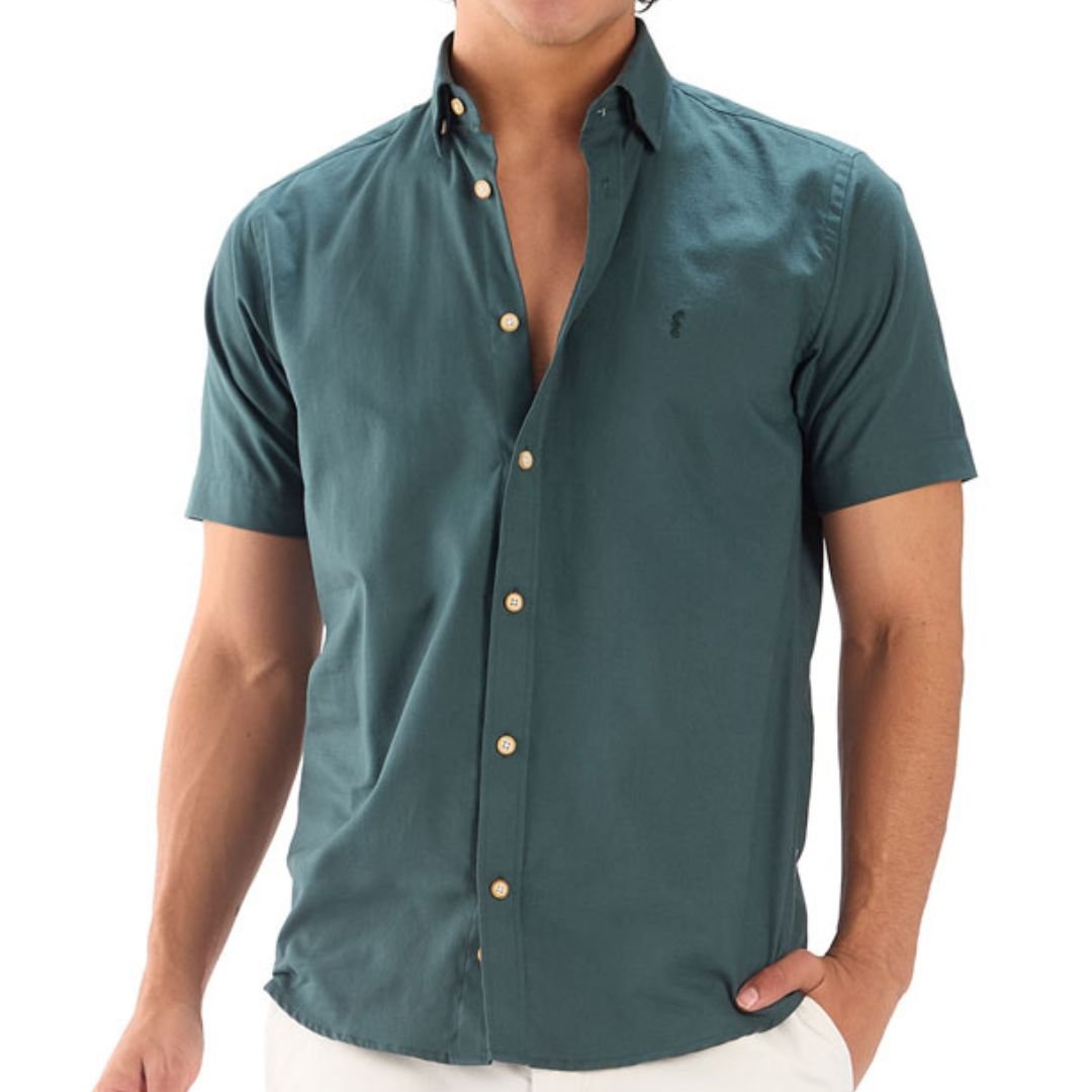 Camisa Manga Corta Oxford Premium Verde Oscuro
