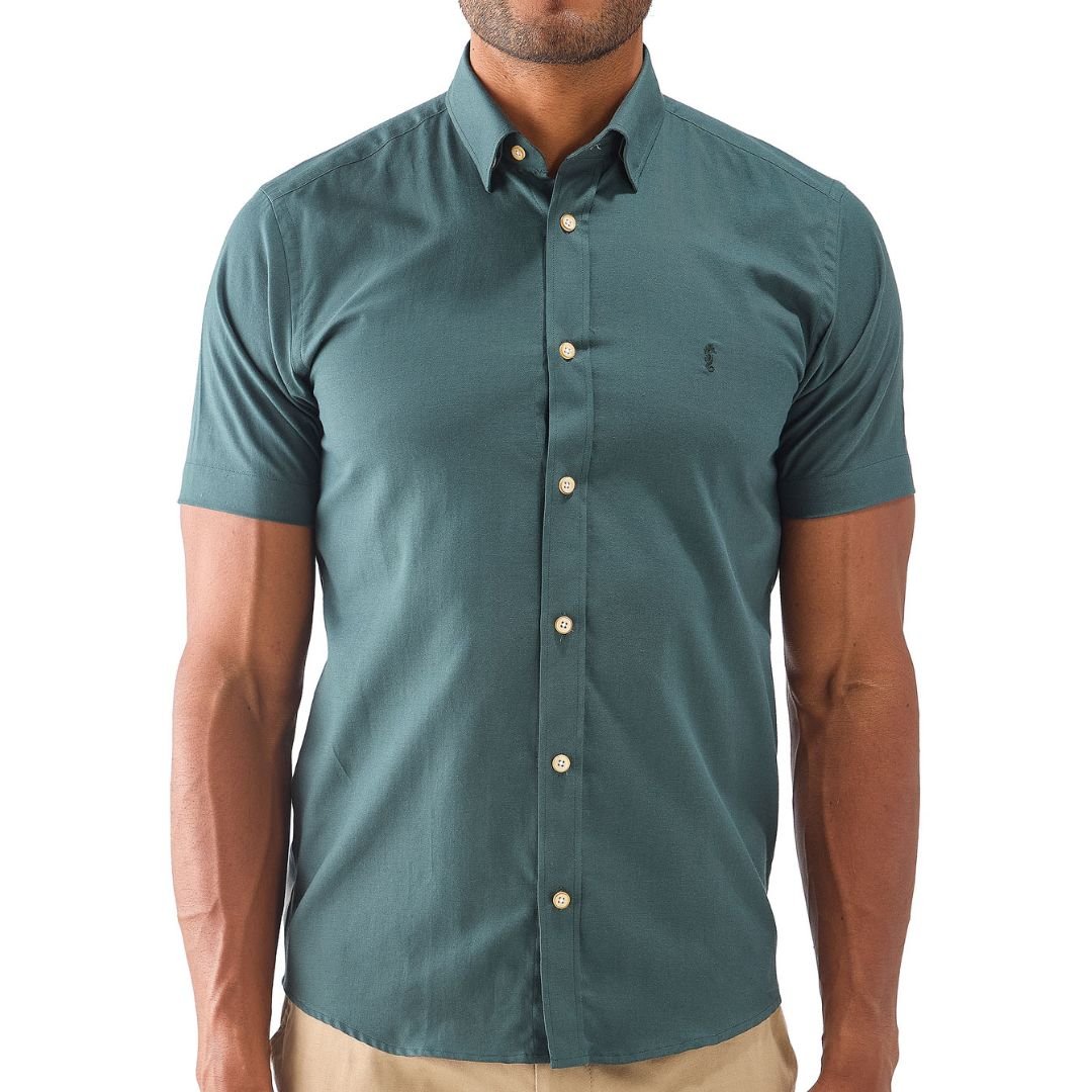 Camisa Manga Corta Oxford Premium Verde Oscuro