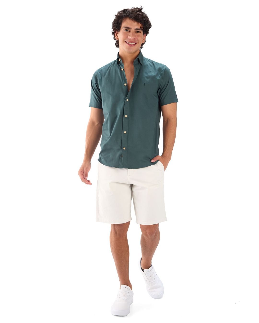 Camisa Manga Corta Oxford Premium Verde Oscuro