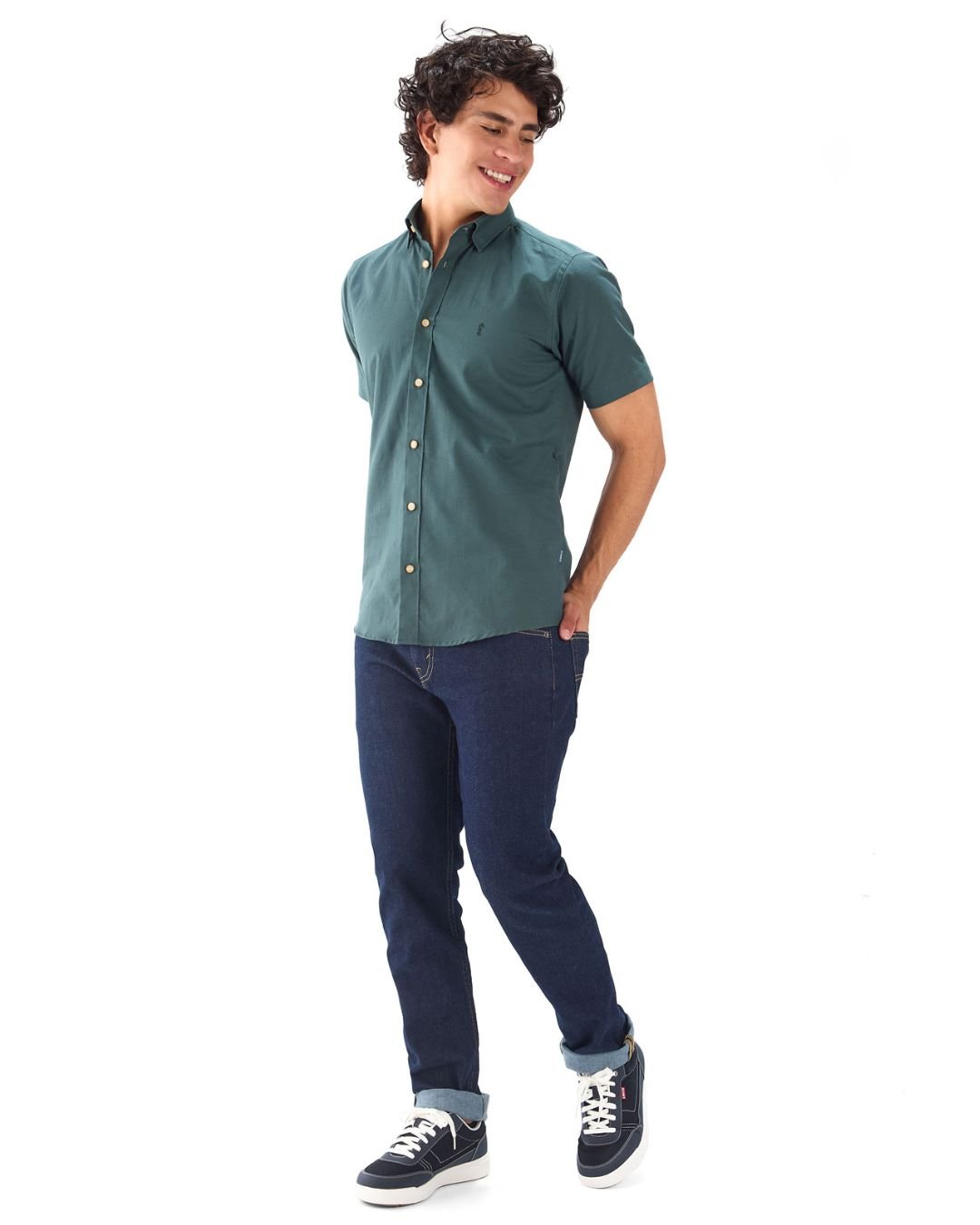 Camisa Manga Corta Oxford Premium Verde Oscuro