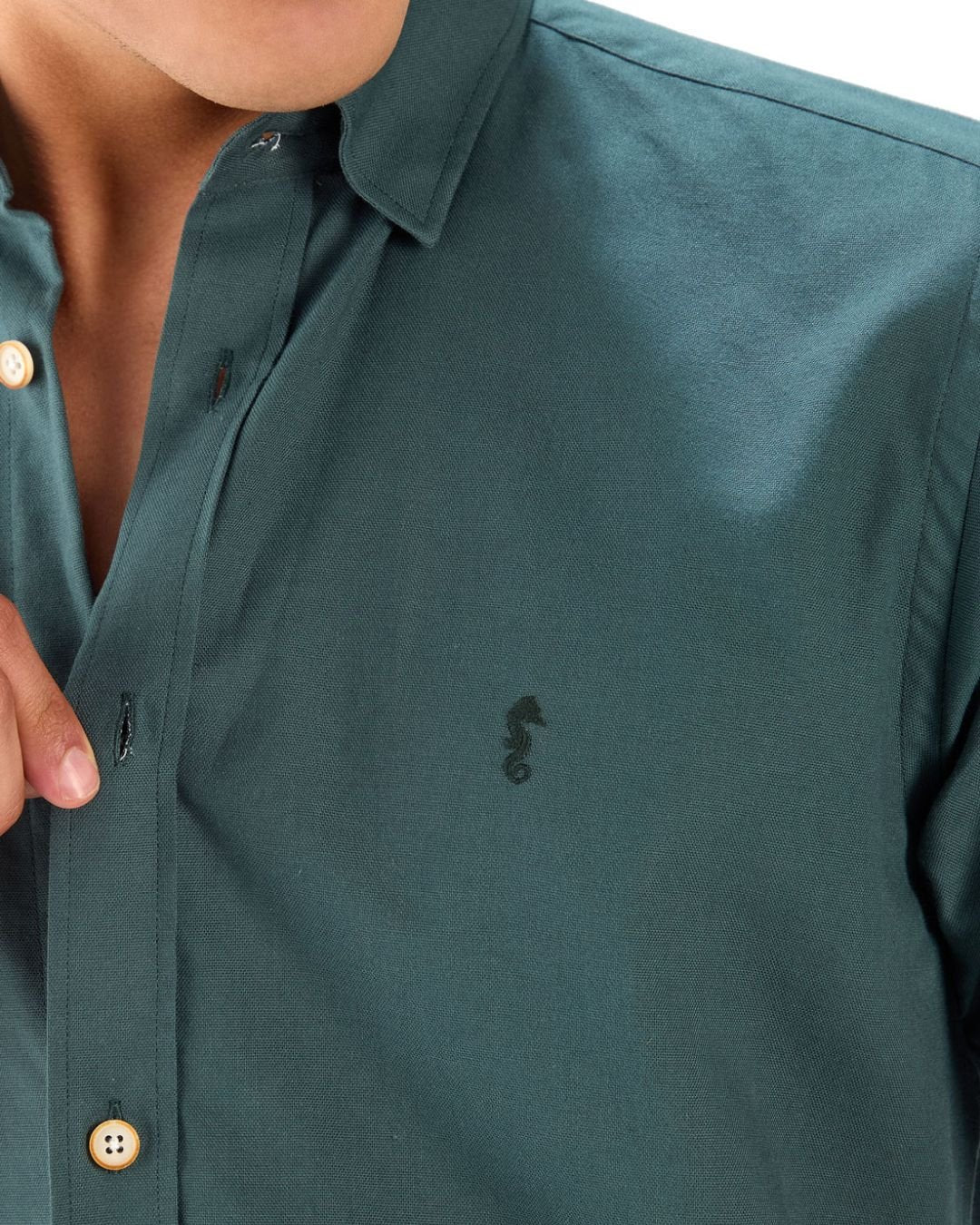 Camisa Manga Corta Oxford Premium Verde Oscuro