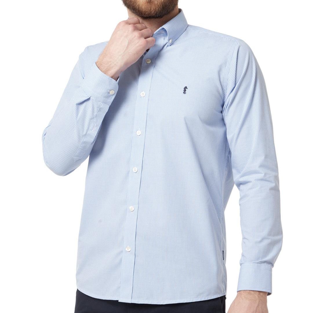 Camisa Manga Larga Cuadros Azul Claro