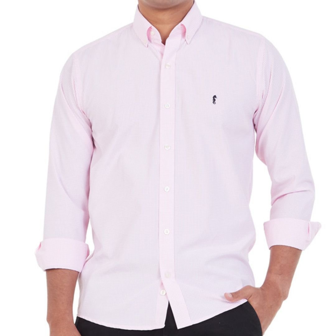 Camisa Manga Larga Cuadros Rosada