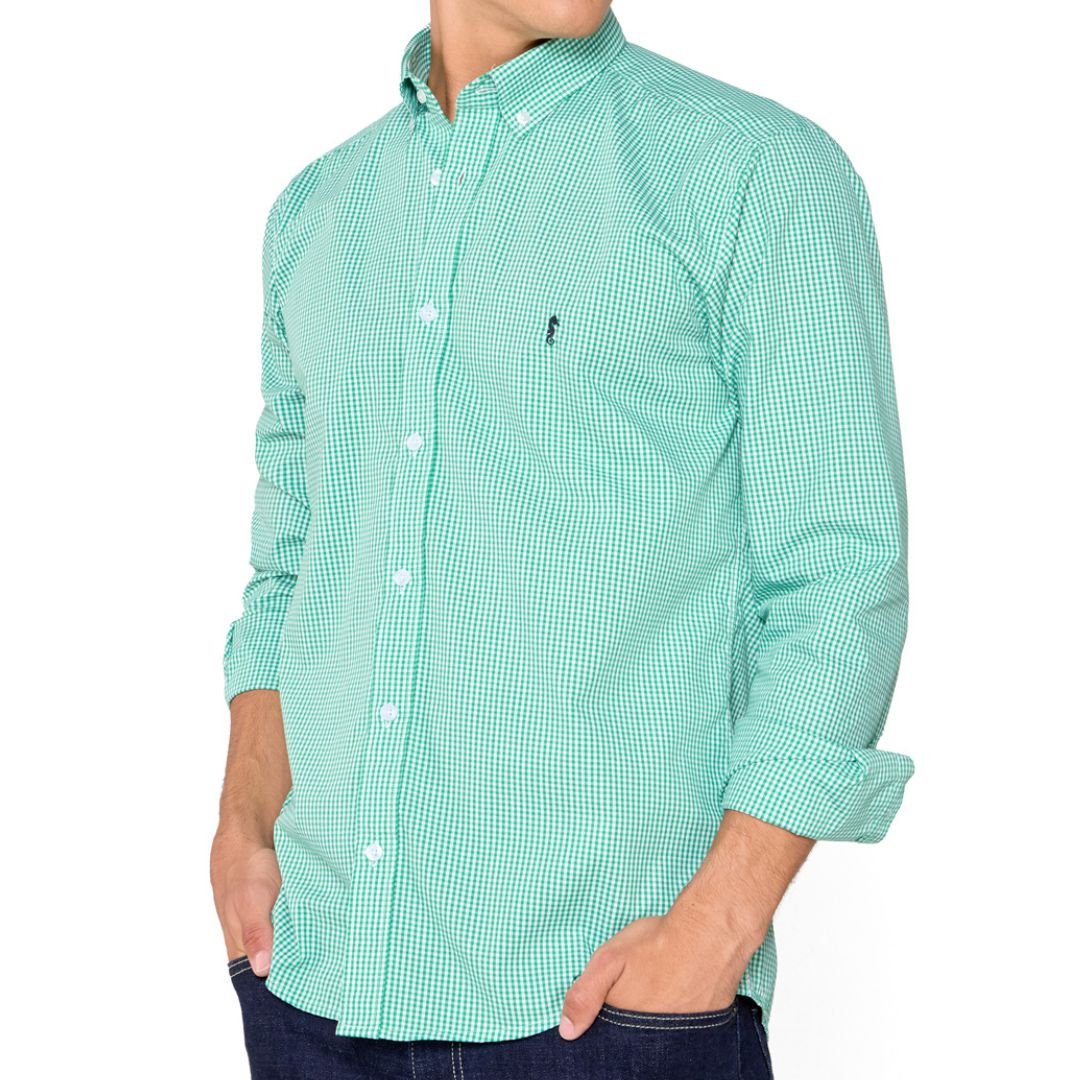 Camisa Manga Larga Cuadros Verdes