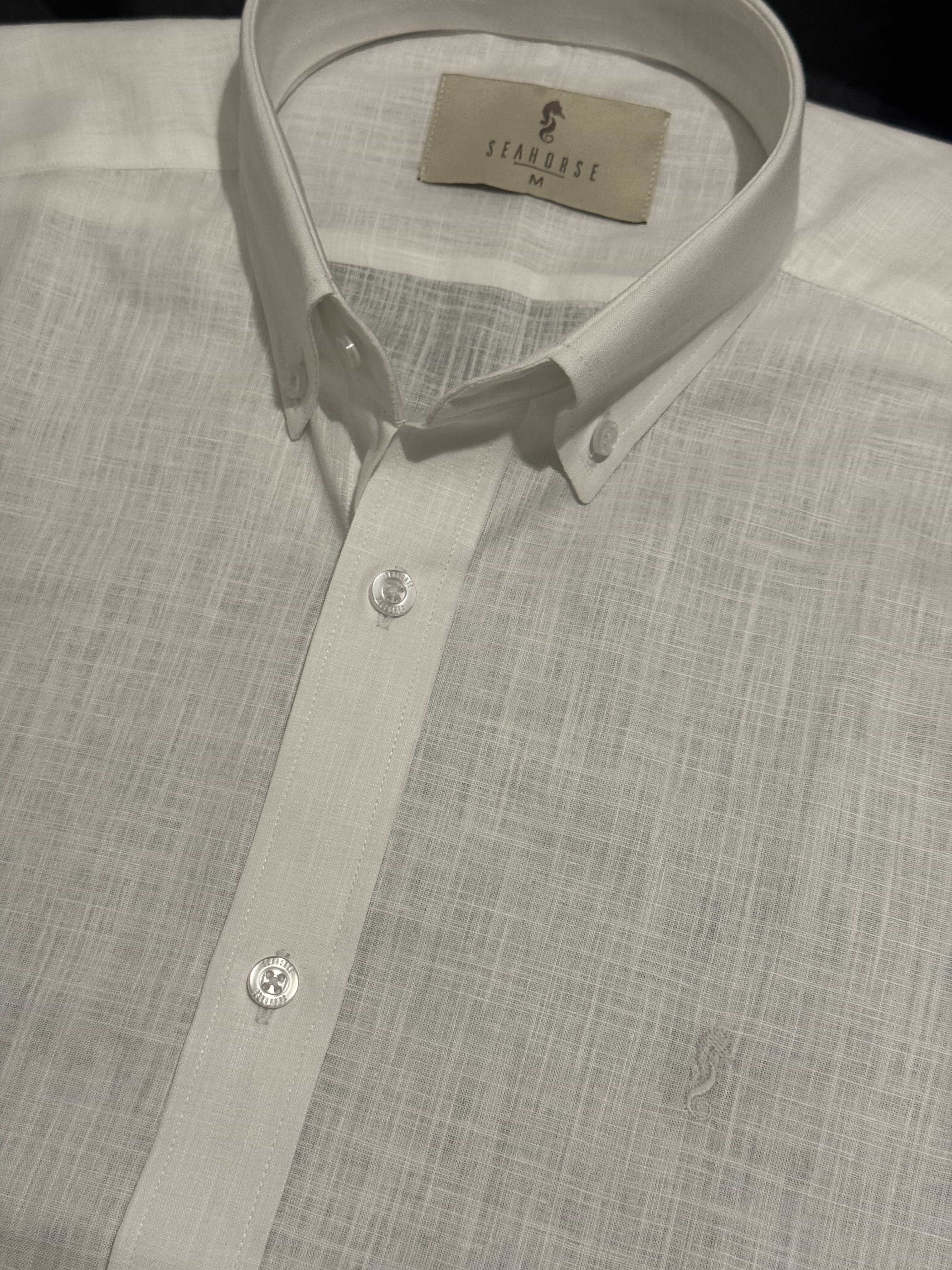 Camisa Manga Larga 100% Algodón tipo Lino Blanca