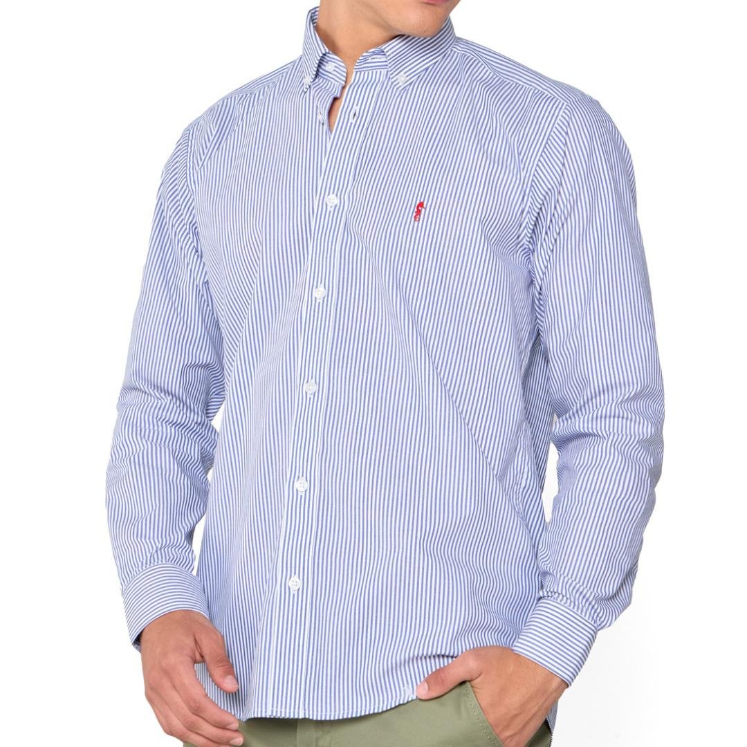 Camisa Manga Larga Rayas Azul Oscuro