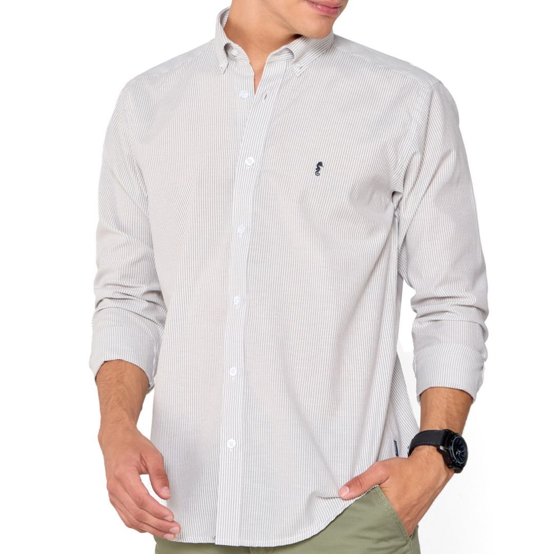Camisa Manga Larga Oxford Rayas Grises