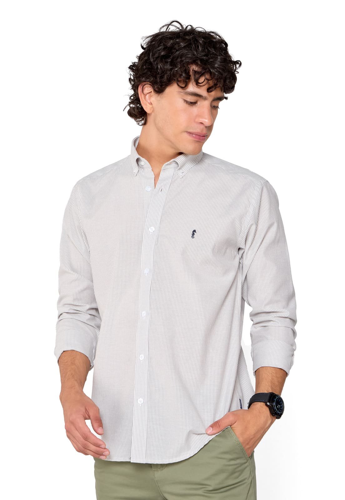 Camisa Manga Larga Oxford Rayas Grises