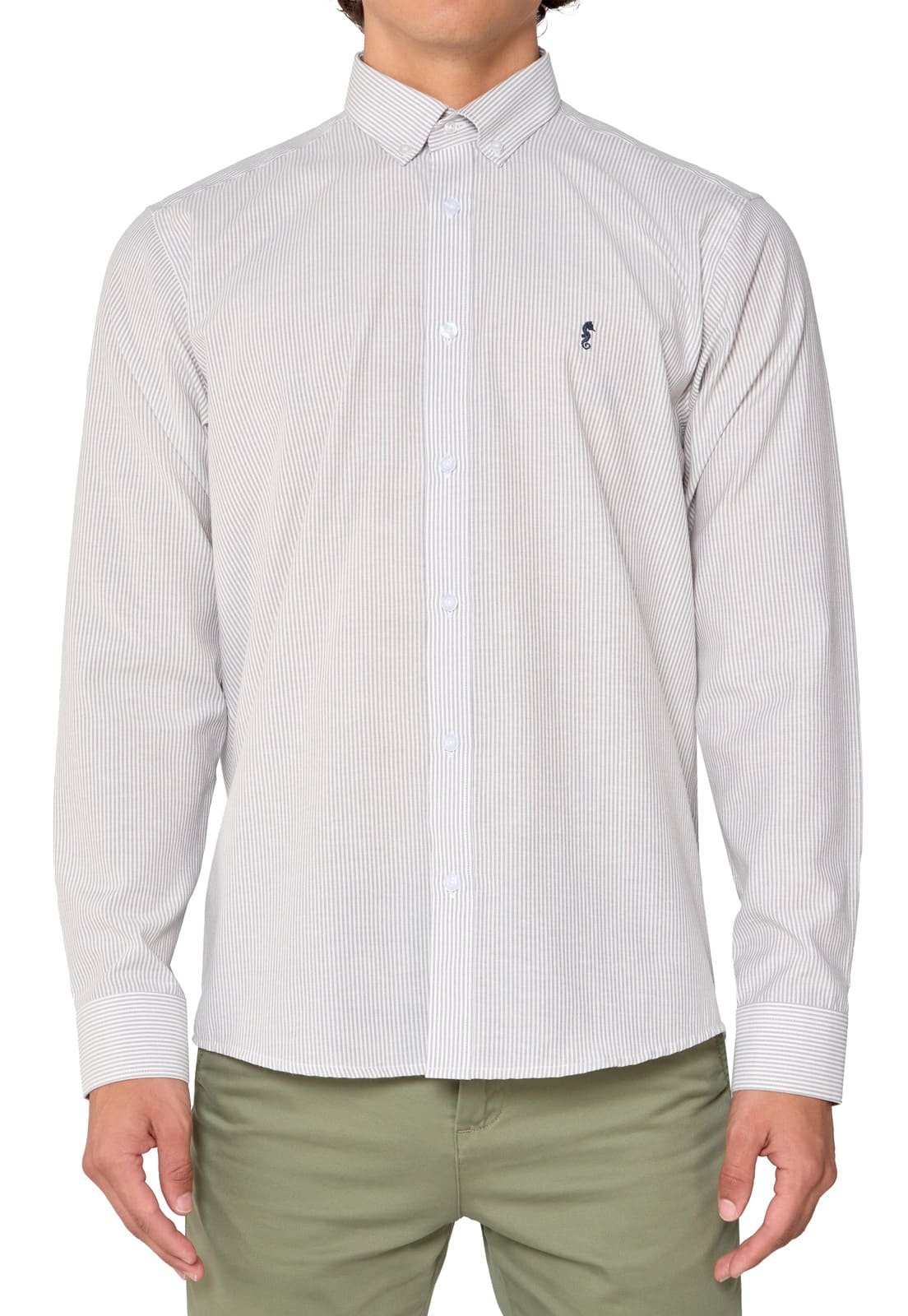 Camisa Manga Larga Oxford Rayas Grises
