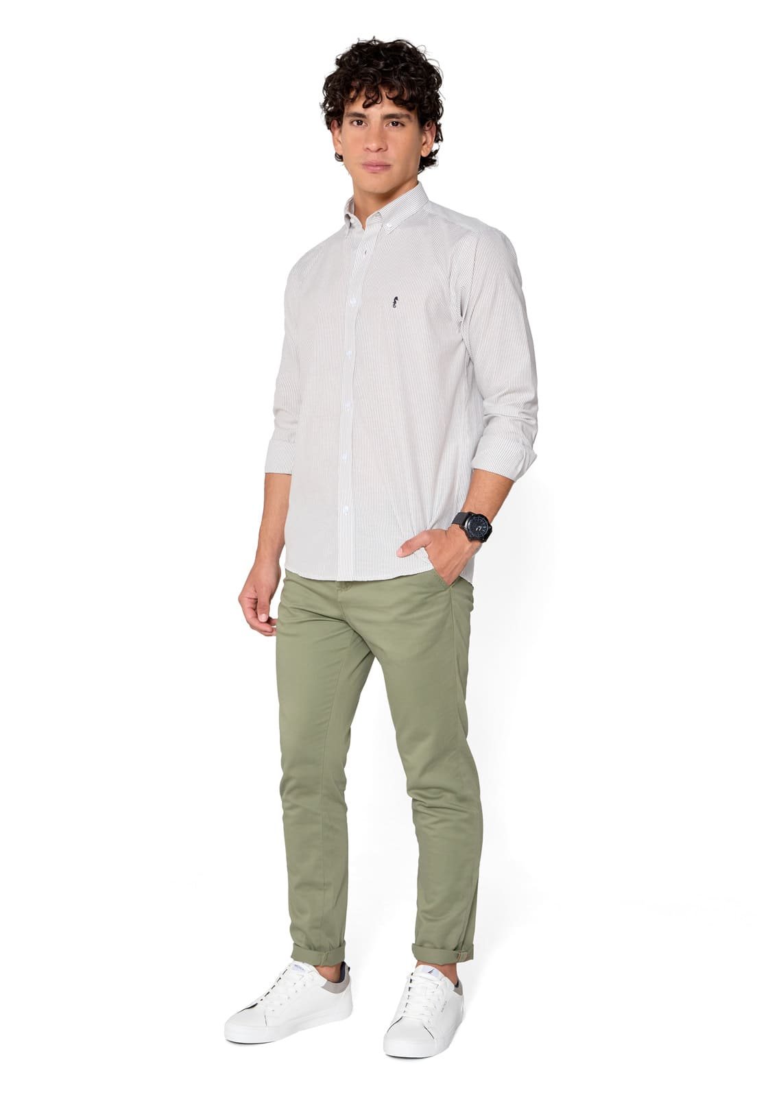 Camisa Manga Larga Oxford Rayas Grises