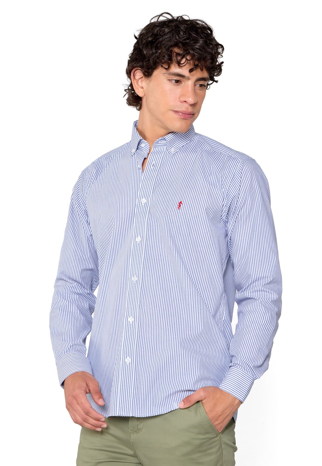 Camisa Manga Larga Rayas Azul Oscuro