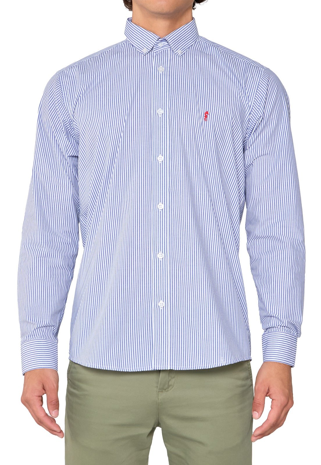 Camisa Manga Larga Rayas Azul Oscuro