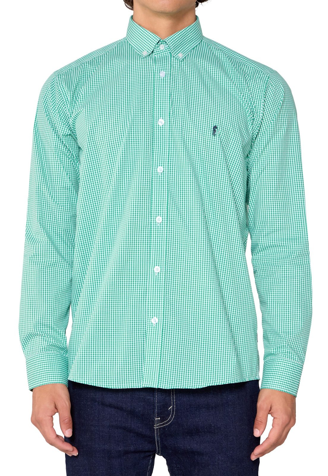 Camisa Manga Larga Cuadros Verdes