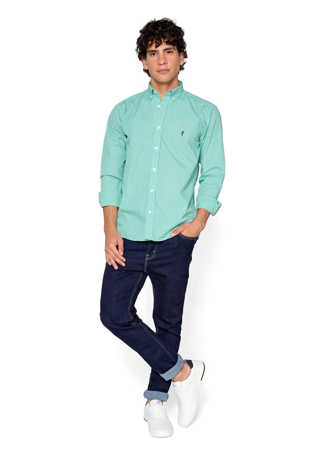 Camisa Manga Larga Cuadros Verdes