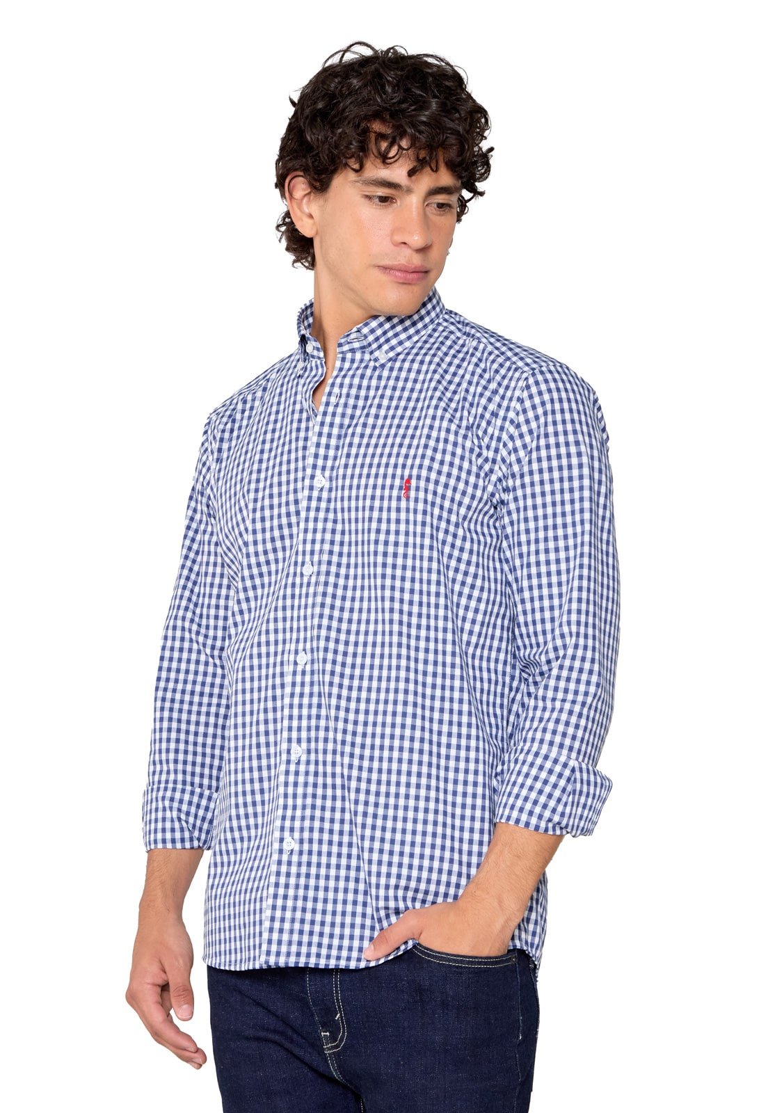 Camisa Manga Larga Maxi Cuadros Azul Oscuro