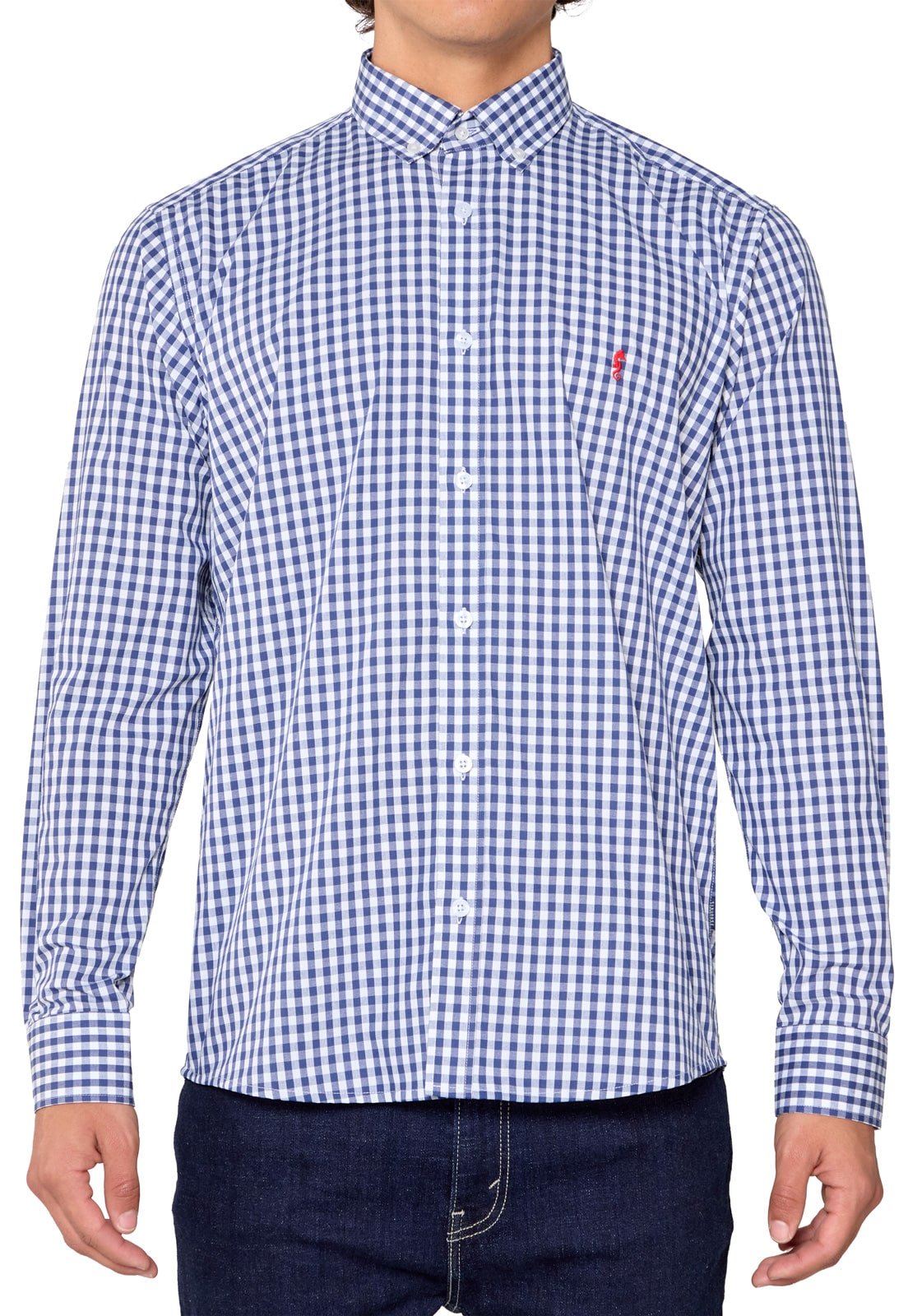 Camisa Manga Larga Maxi Cuadros Azul Oscuro