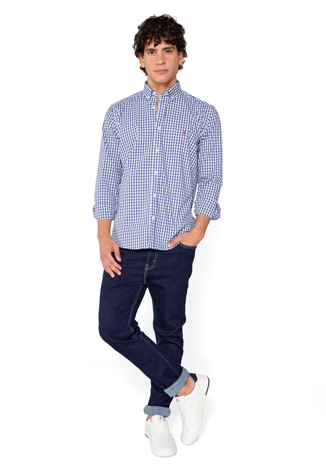Camisa Manga Larga Maxi Cuadros Azul Oscuro
