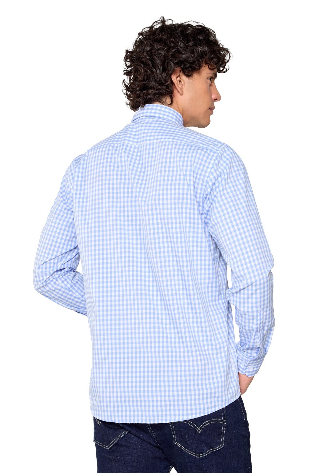 Camisa Manga Larga Maxi Cuadros Azul Claro