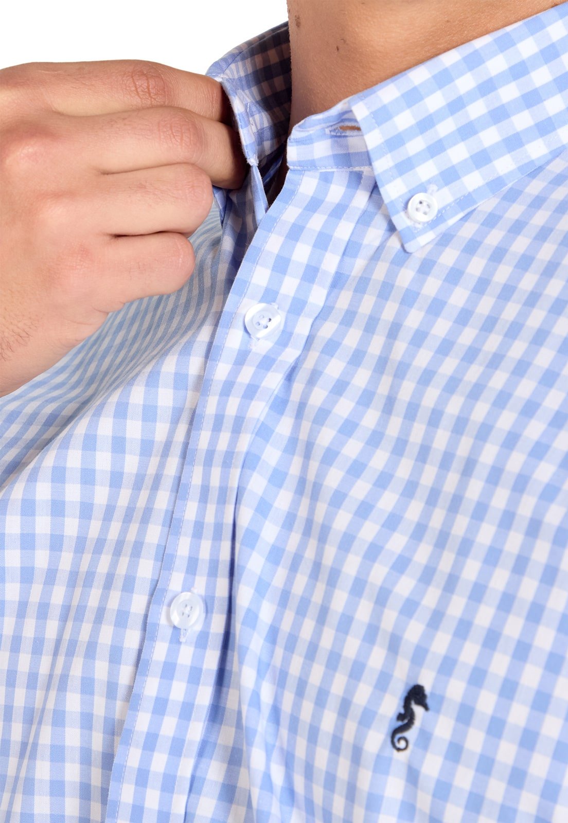 Camisa Manga Larga Maxi Cuadros Azul Claro