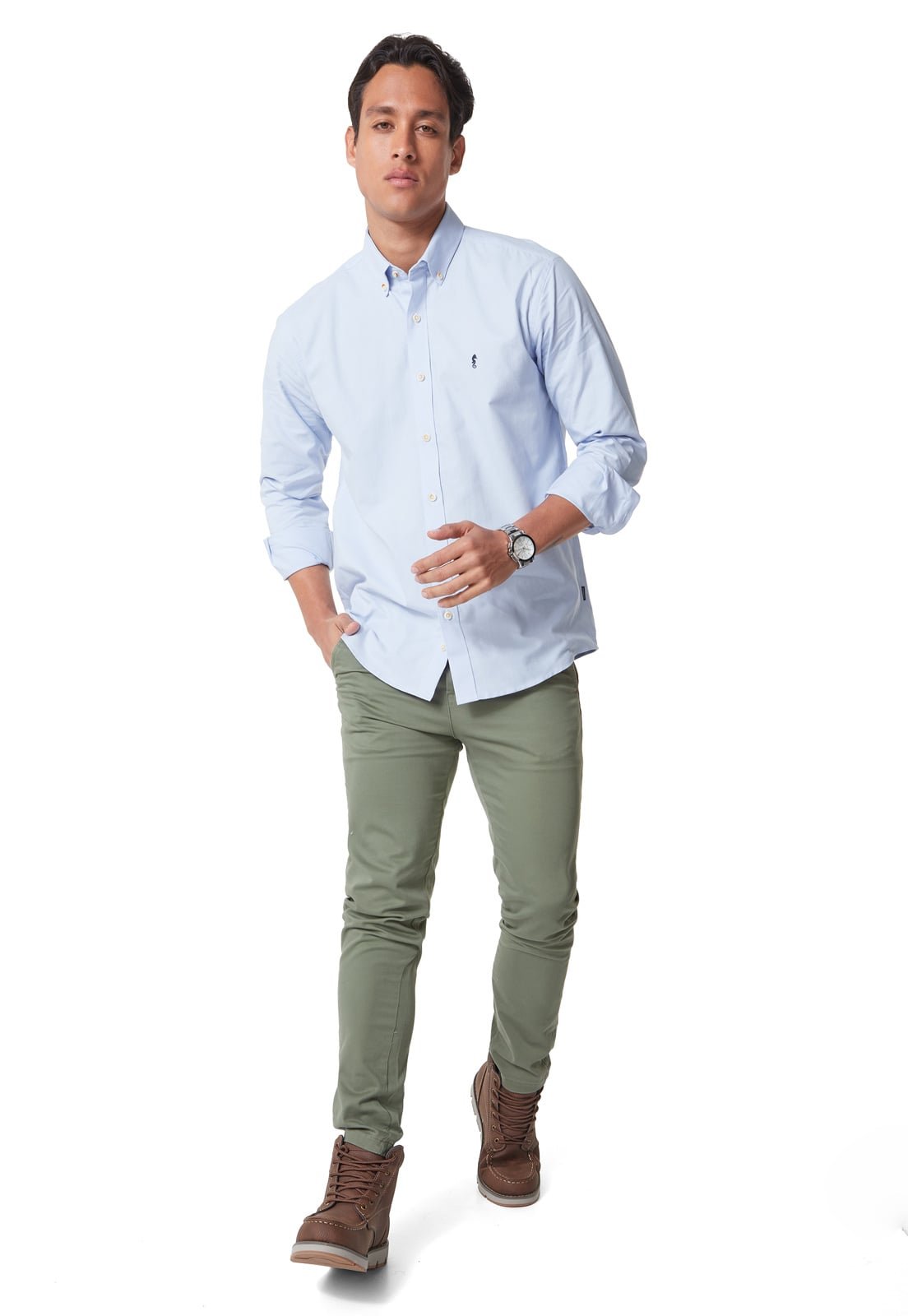 Camisa Manga Larga Oxford Premium Azul Claro