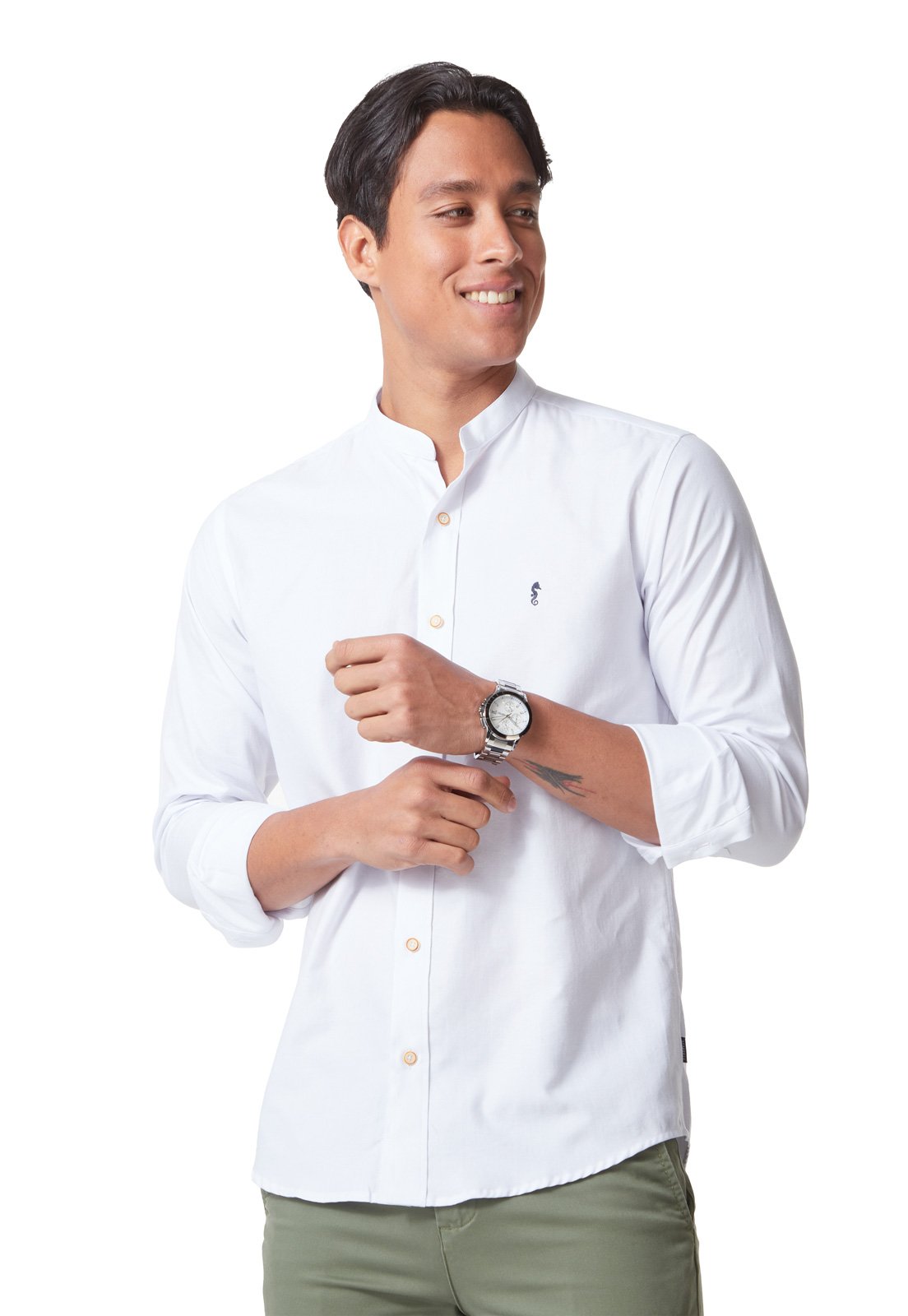 Camisa Manga Larga Cuello Mao Blanca