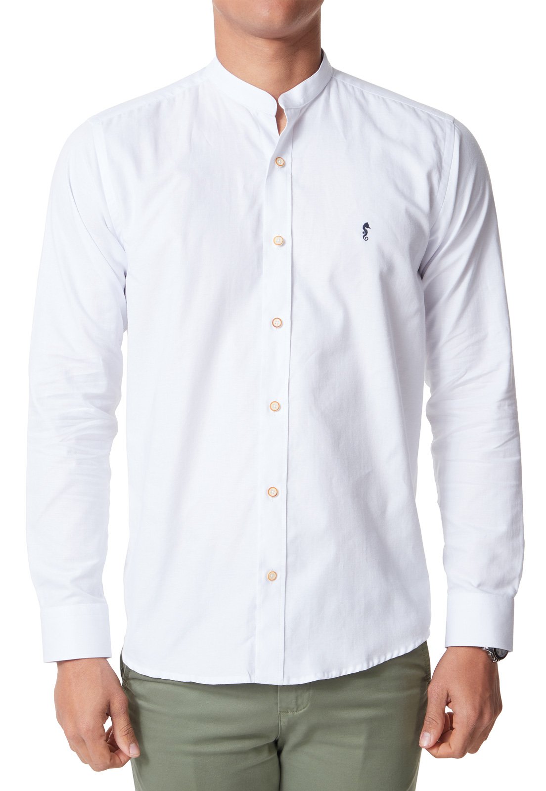 Camisa Manga Larga Cuello Mao Blanca
