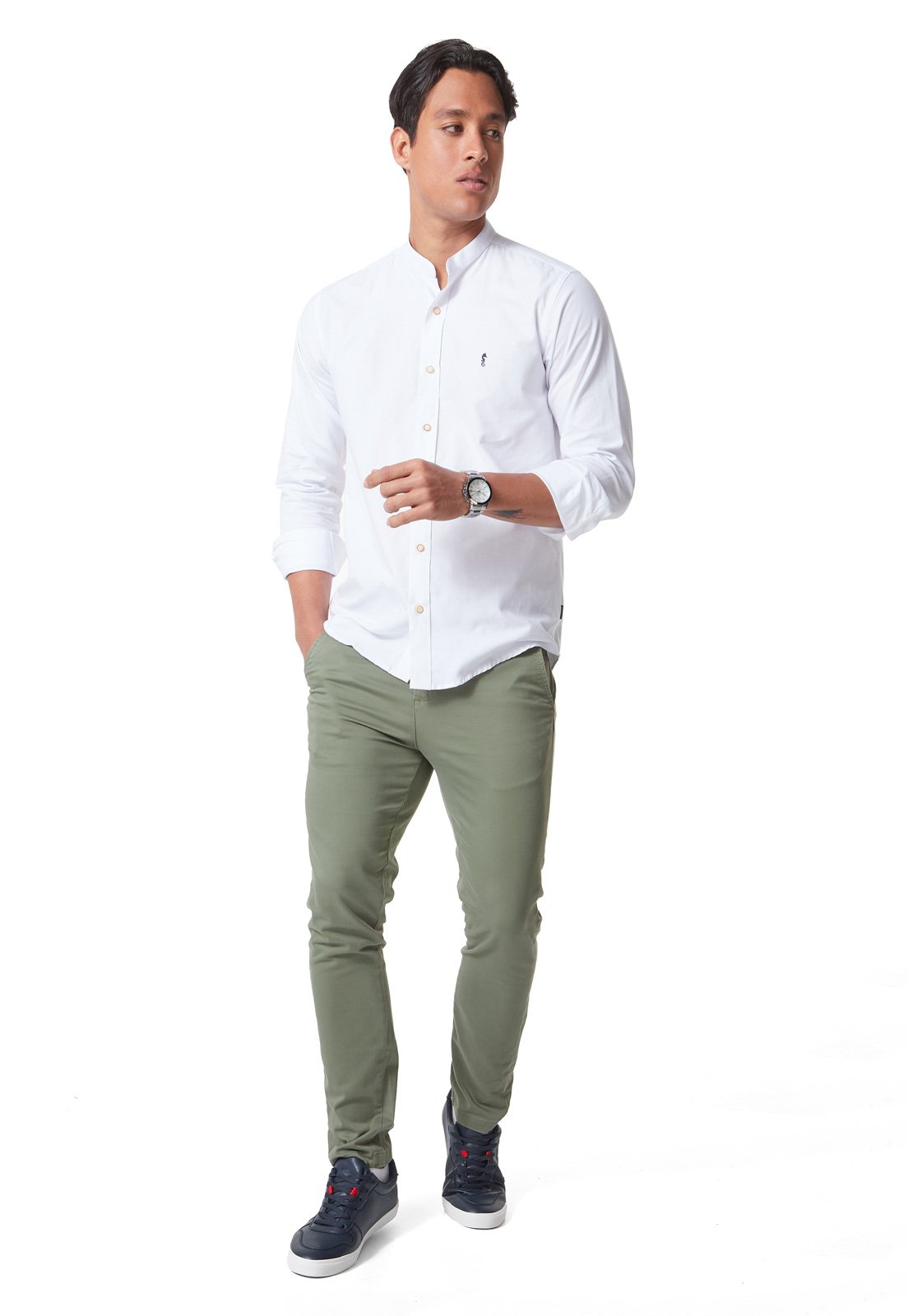 Camisa Manga Larga Cuello Mao Blanca