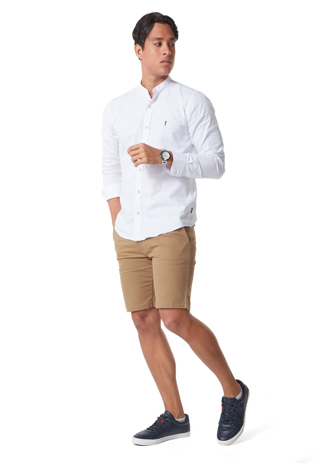Camisa Manga Larga Cuello Mao Blanca