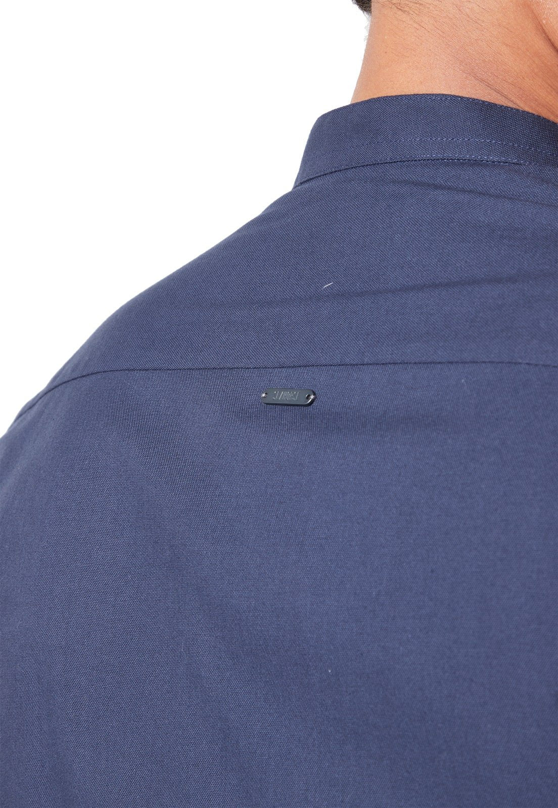Camisa Manga Larga Cuello Mao Azul Oscuro