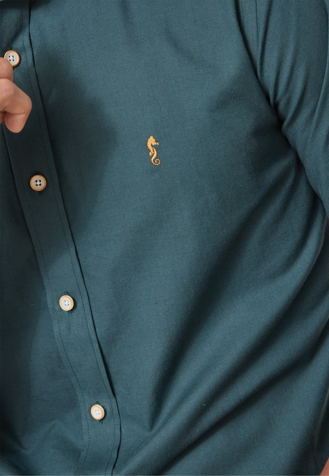 Camisa Manga Larga Cuello Mao Verde Oscuro