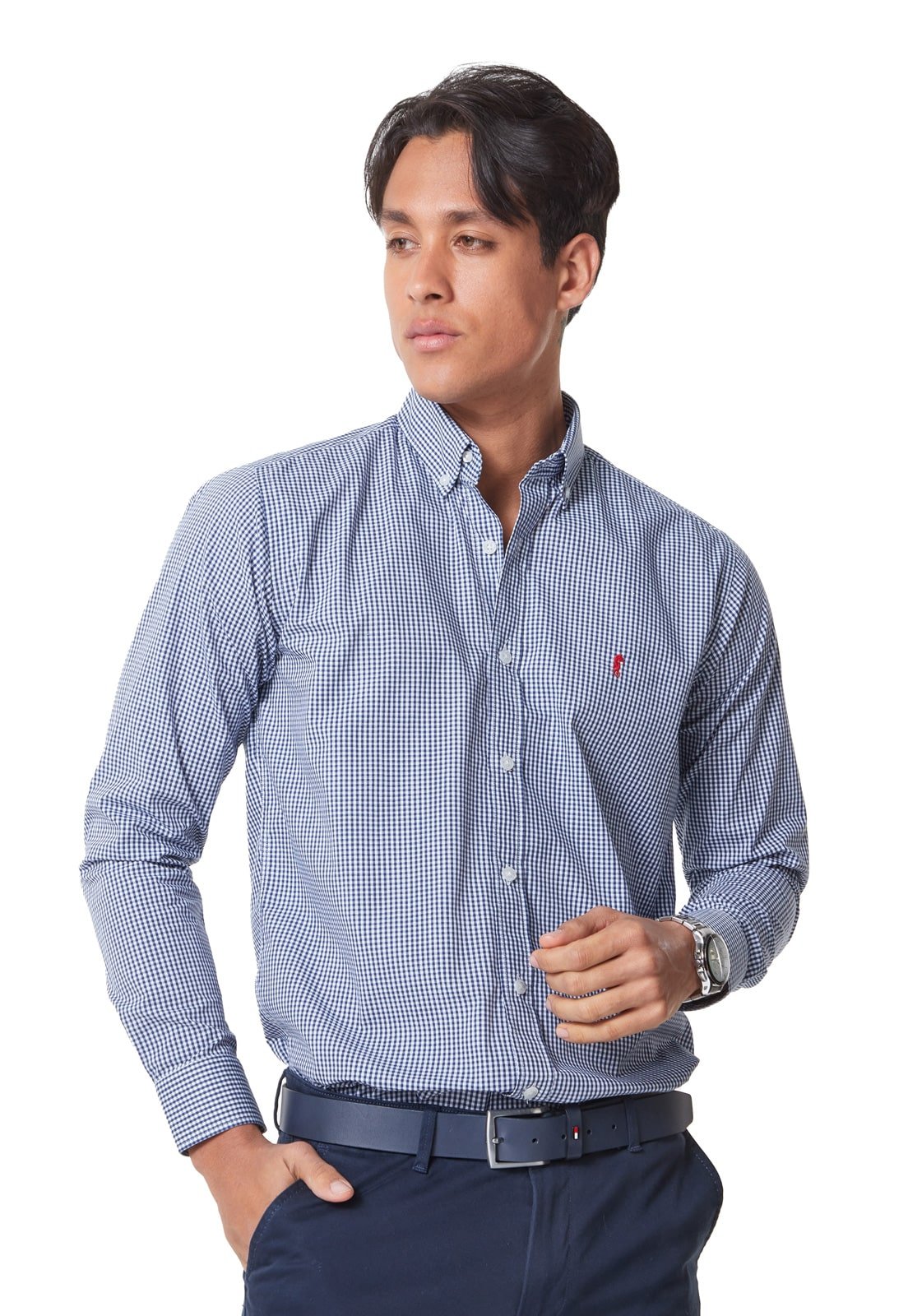 Camisa Manga Larga Cuadros Azul Oscuro