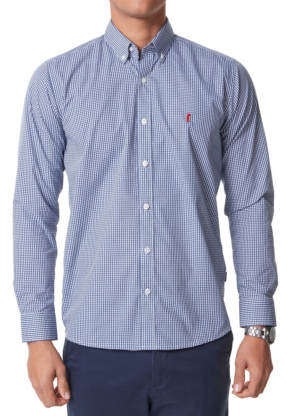 Camisa Manga Larga Cuadros Azul Oscuro