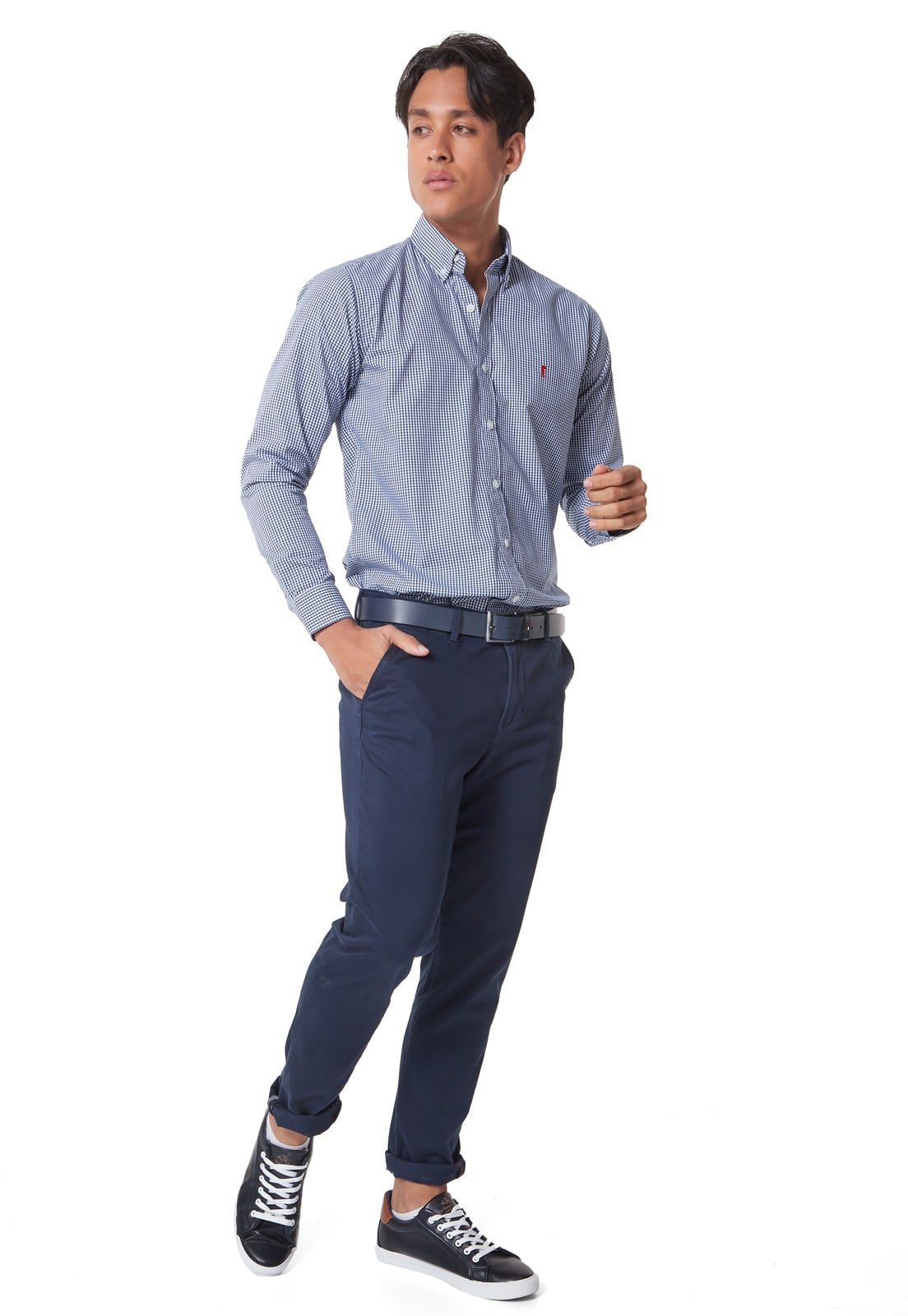 Camisa Manga Larga Cuadros Azul Oscuro