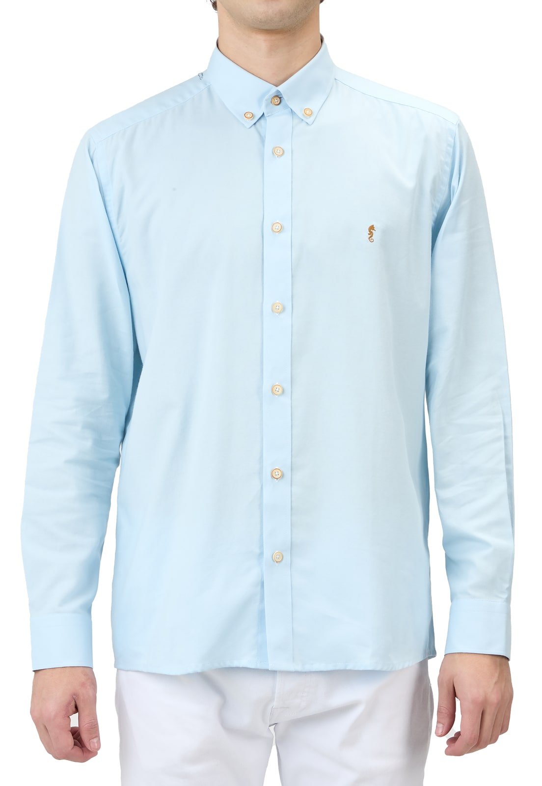 Camisa Manga Larga Oxford Premium Azul Aguamarina