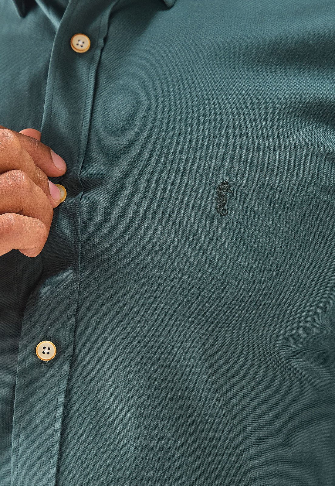 Camisa Manga Corta Oxford Premium Verde Oscuro